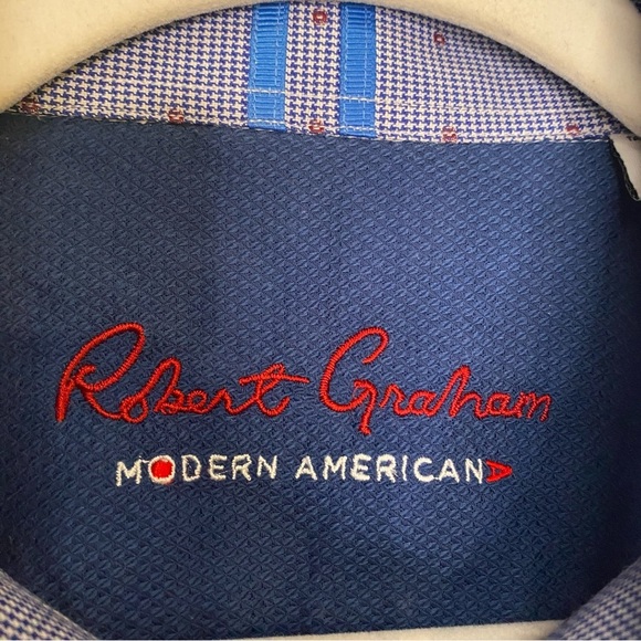 Robert Graham Tailored Fit Blue Grid Dot Button Front Collared Shirt Size XL - Picture 7 of 9